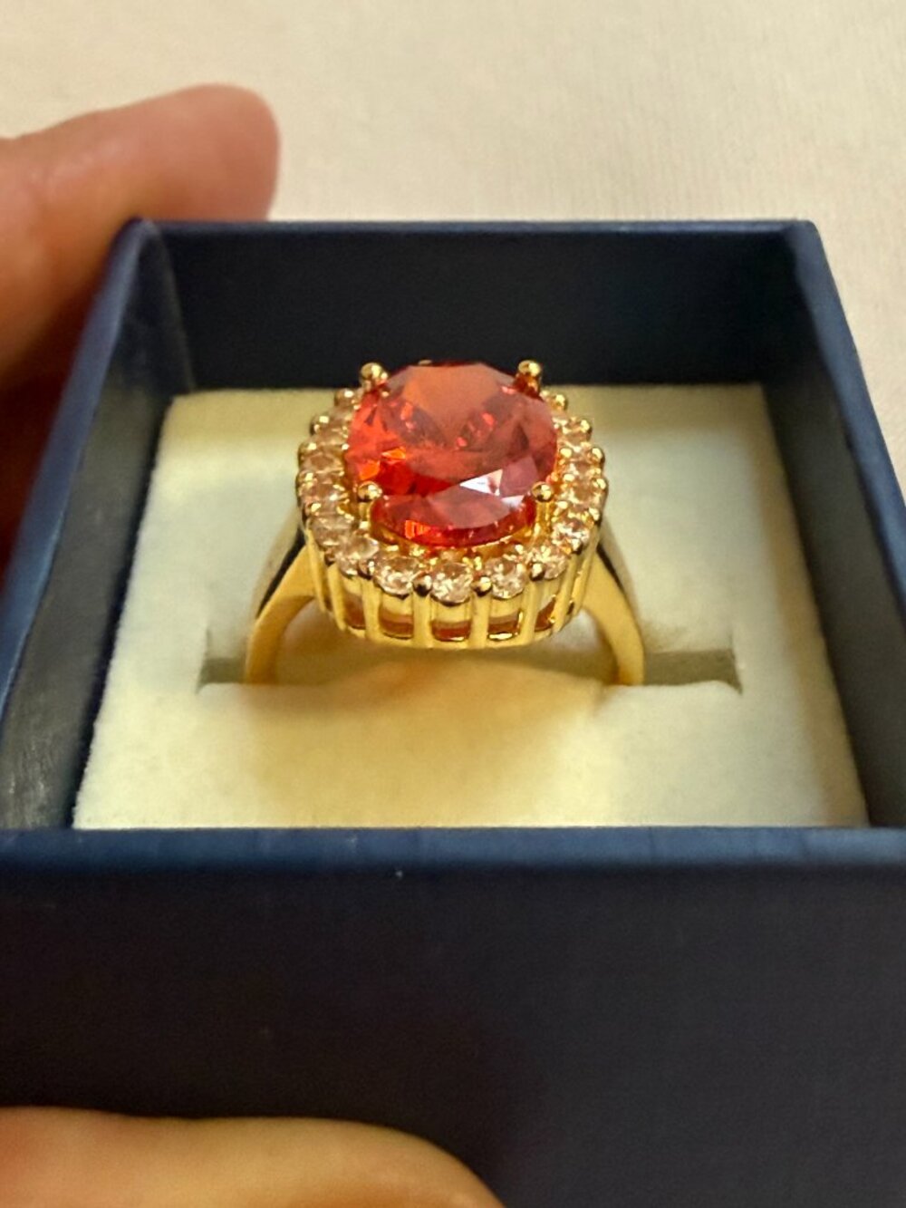Stauer Fashion Ring Size 7.5 Lab Grown Orange Sapphire